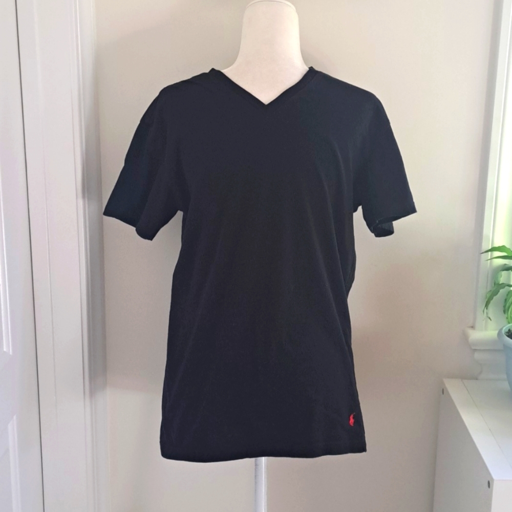 Polo Ralph Lauren Black Logo V-neck Slim Fit Cotton Shirt size Large